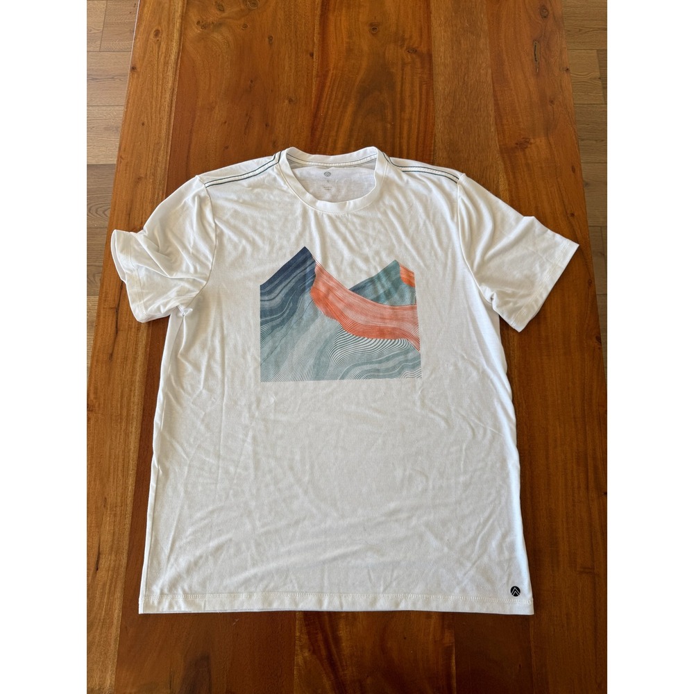 Men's White Graphic T-Shirt Modern Mountain Design Short Sleeve Top